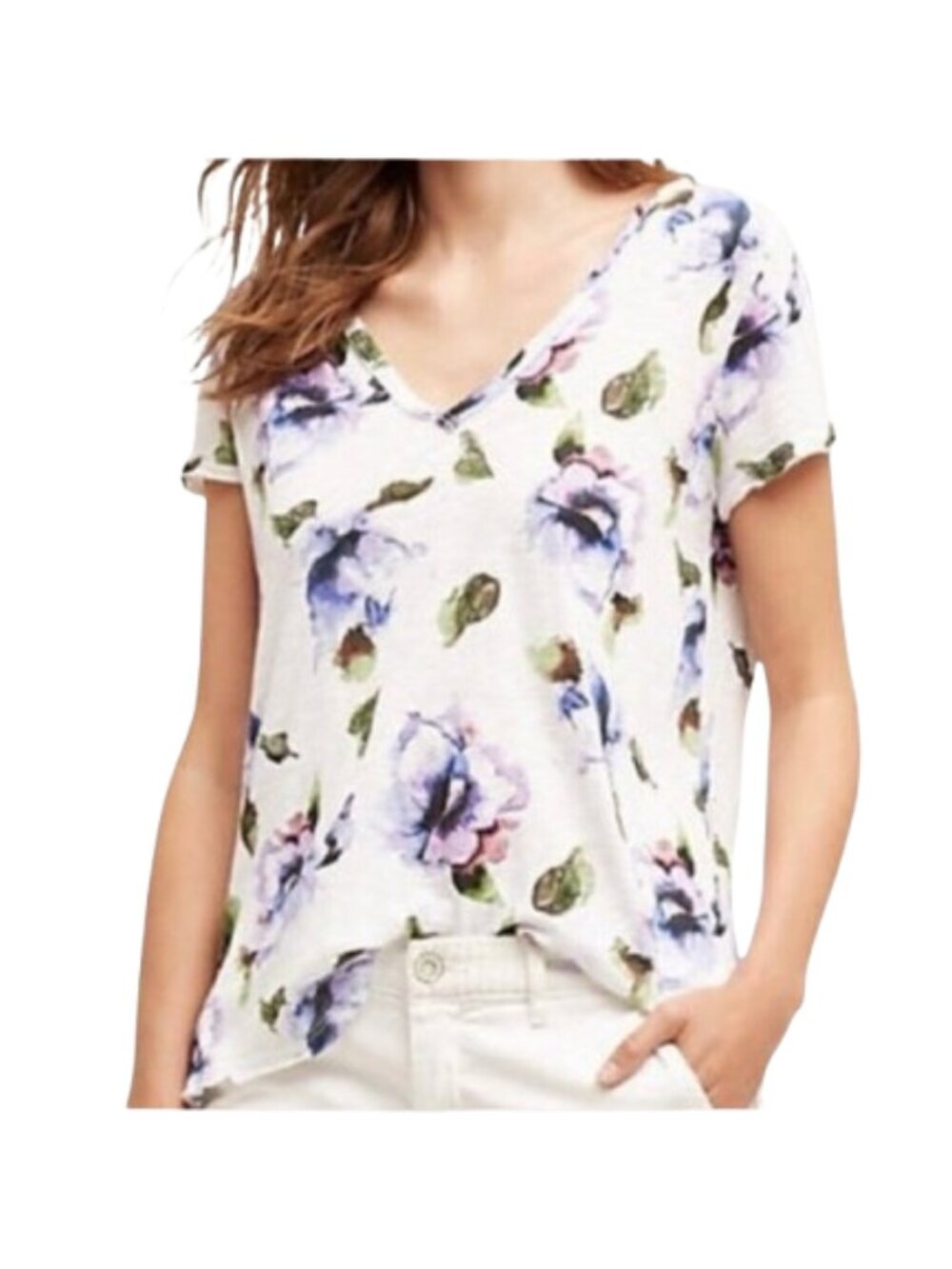 Anthropologie T.la Tillie purple floral Vneck Tshirt